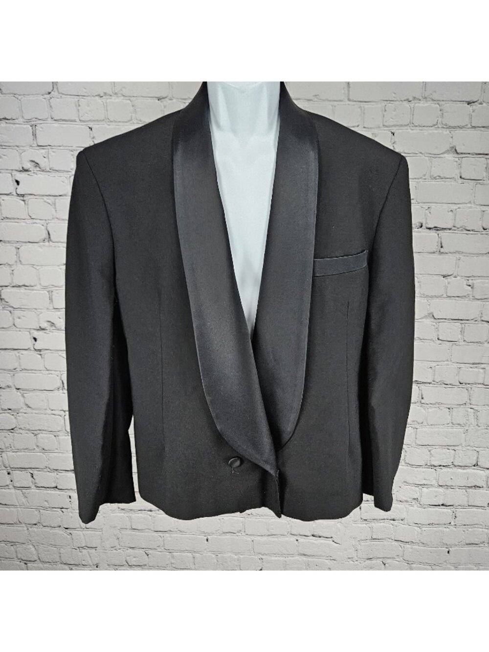 VTG Raffinati Formal Black Double Breasted Satin Shawl Tuxedo Suit Jacket US 42R